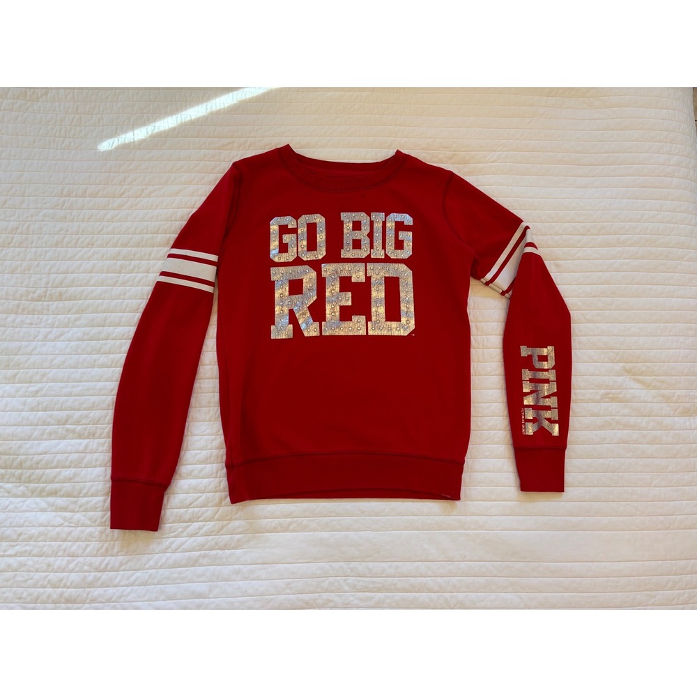 GO BIG RED VS PINK Nebraska Huskers Sweatshirt Collegiate w/ Bling S
